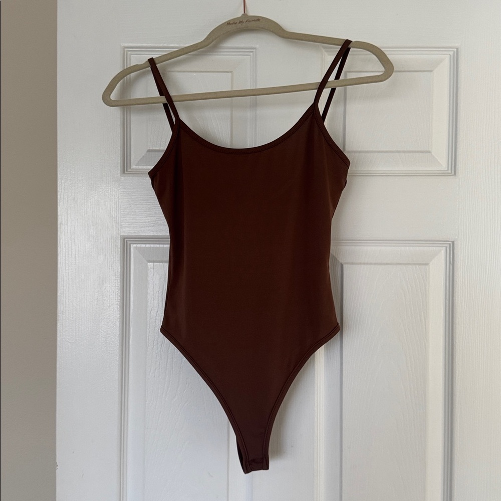 Brown Spaghetti Strap Bodysuit: medium